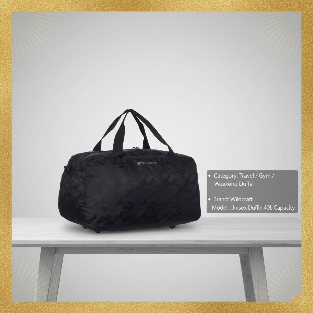 Wildcraft Duffle Bag, 40L Sleek Large Capacity Duffel | Sports, Gym, Trekking & Travel Bag For Men&Women ( Shttur Nova)