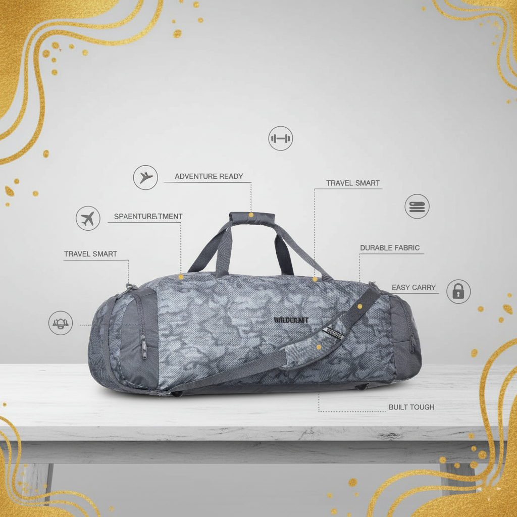 Wildcraft Duffle Bag, 53L Sleek Large Capacity Duffel | Sports, Gym, Trekking & Travel Bag For Men&Women