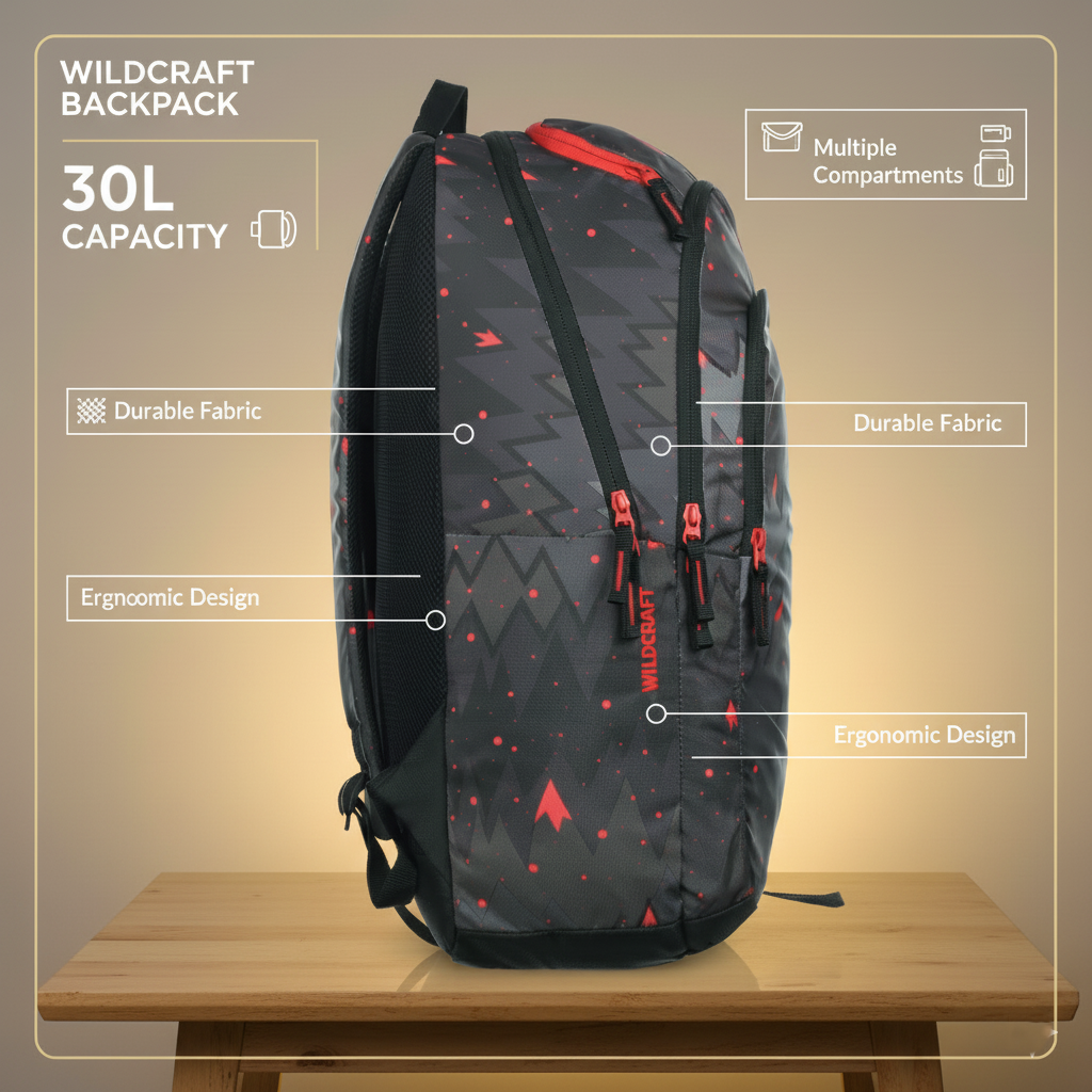Wildcraft Backpack 30L Travel/School/College/Office Bag For Men & Women