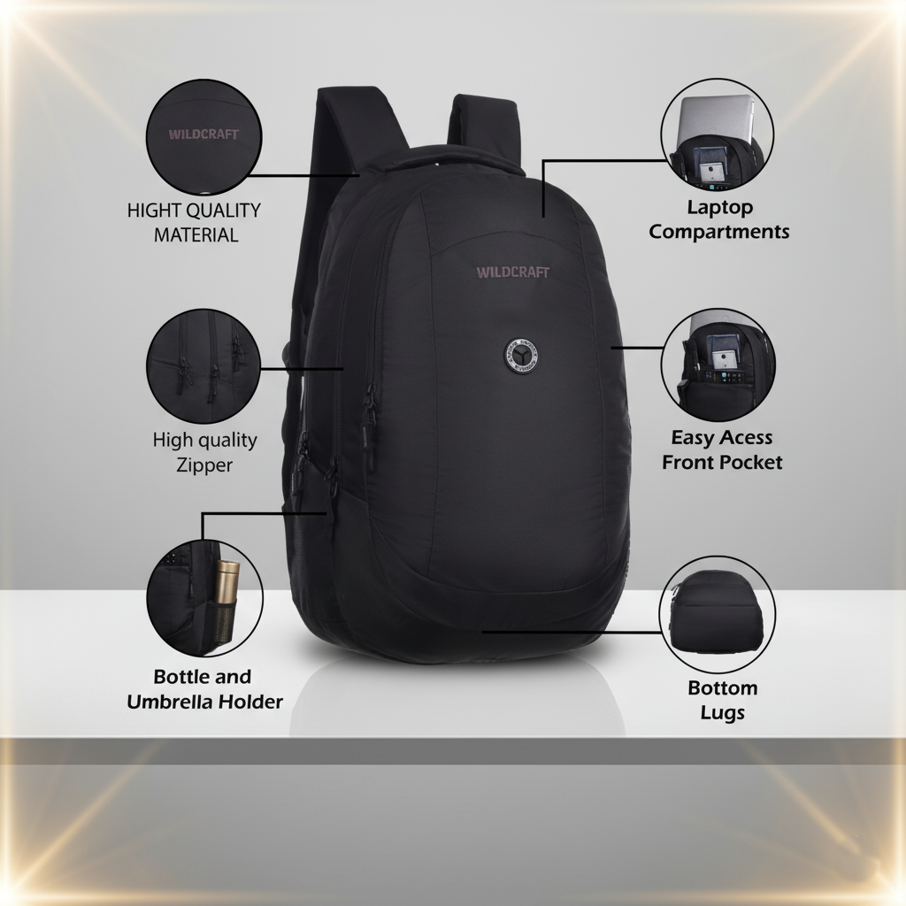 Wildcraft  Laptop Backpack 28L Travel/School/College/Office Bag For Men & Women