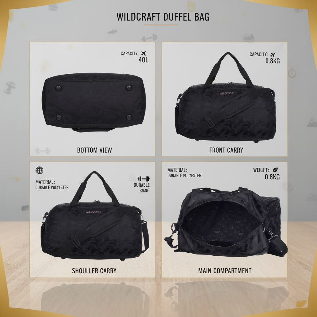 Wildcraft Duffle Bag, 40L Sleek Large Capacity Duffel | Sports, Gym, Trekking & Travel Bag For Men&Women ( Shttur Nova)