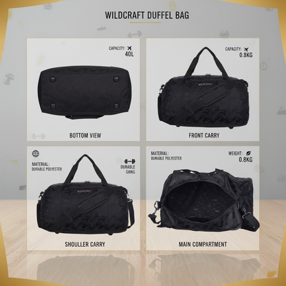 Wildcraft Duffle Bag, Shttur Nova 40Lit Large Capacity, Unisex Travel|Sports |Gym Bag