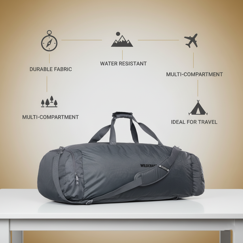Wildcraft Duffle Bag, 53L Sleek Large Capacity Duffel | Sports, Gym, Trekking & Travel Bag For Men&Women