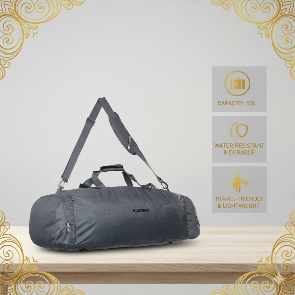 Wildcraft Duffle Bag, 53L Sleek Large Capacity Duffel | Sports, Gym, Trekking & Travel Bag For Men&Women
