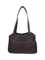 Dhariwal LAB-9917  Women’s Dark Brown Handbag – 3 Compartments with 2-in-1 Center Pocket, Back Chain Pocket, Twin Handles, Premium PU Leather-Dark Brown