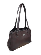 Dhariwal LAB-9917  Women’s Dark Brown Handbag – 3 Compartments with 2-in-1 Center Pocket, Back Chain Pocket, Twin Handles, Premium PU Leather-Dark Brown