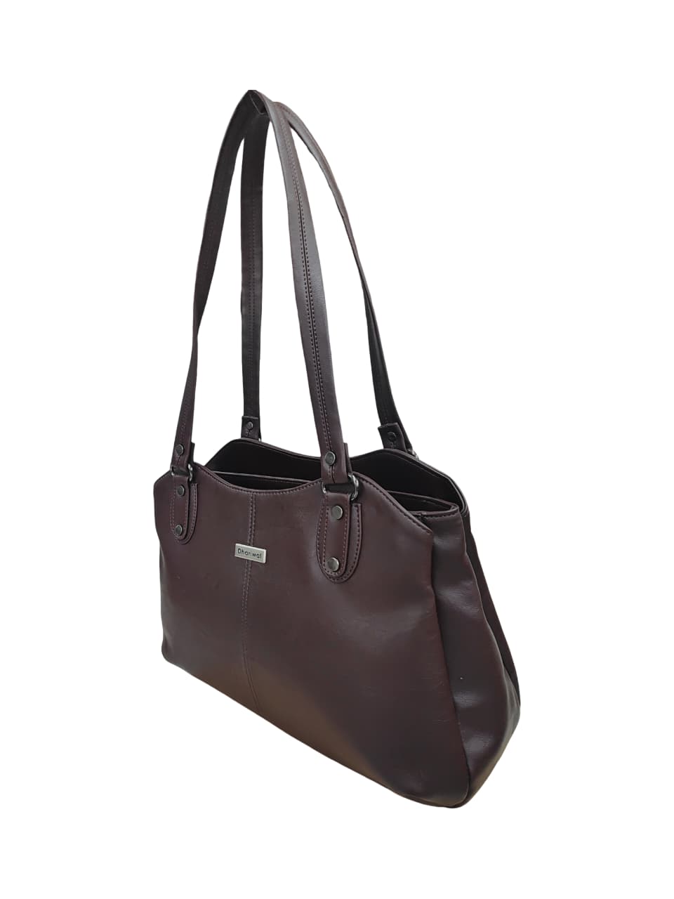 Dhariwal LAB-9917  Women’s Dark Brown Handbag – 3 Compartments with 2-in-1 Center Pocket, Back Chain Pocket, Twin Handles, Premium PU Leather-Dark Brown