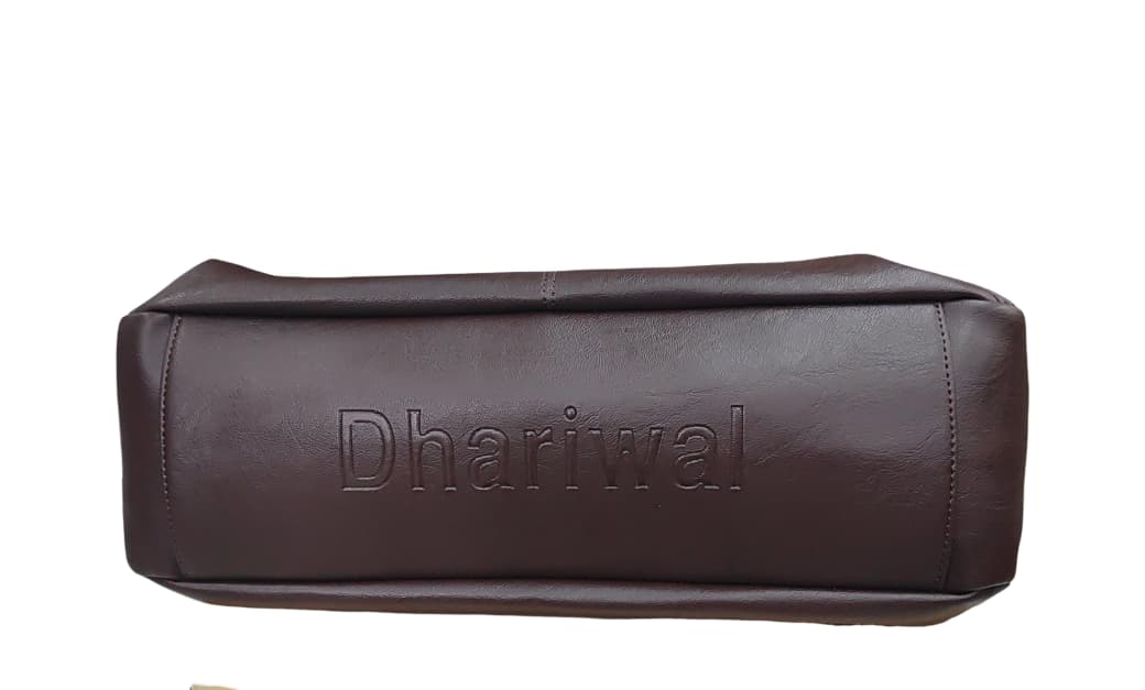 Dhariwal LAB-9917  Women’s Dark Brown Handbag – 3 Compartments with 2-in-1 Center Pocket, Back Chain Pocket, Twin Handles, Premium PU Leather-Dark Brown