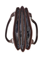 Dhariwal LAB-9917  Women’s Dark Brown Handbag – 3 Compartments with 2-in-1 Center Pocket, Back Chain Pocket, Twin Handles, Premium PU Leather-Dark Brown