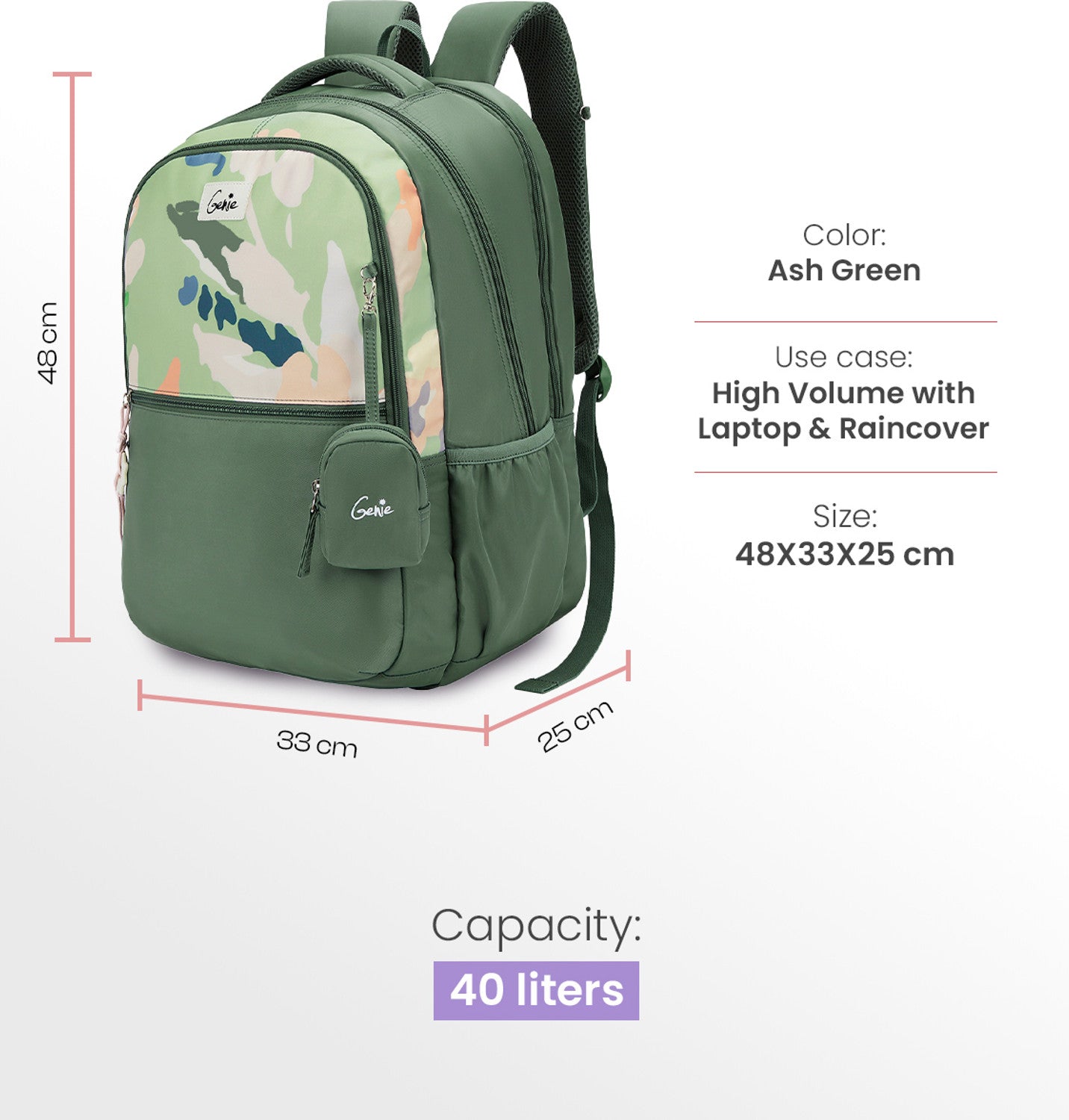Genie Sketch Laptop Backpack For Girls|19 Inch-40 Litres