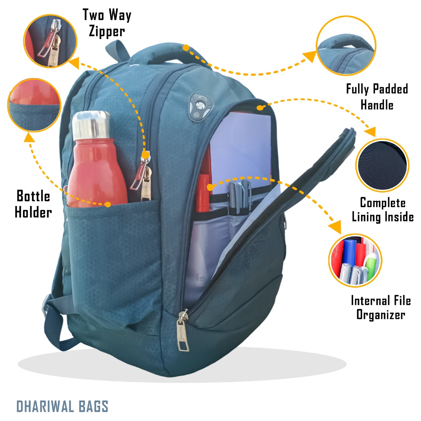 Dhariwal 27L BP-208 Unisex Backpack| Strong & Lightweight | Laptop compartment