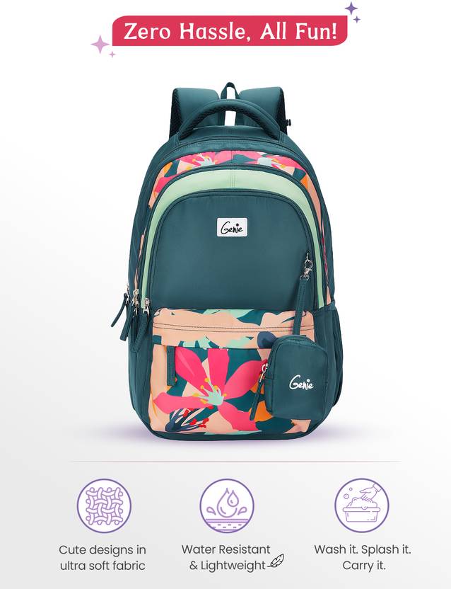 Genie Auralis School Backpack For Girls |17 Inch 27 L- Dark Green