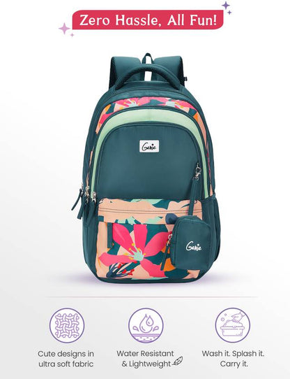 Genie Auralis School Backpack For Girls |17 Inch 27 L- Dark Green
