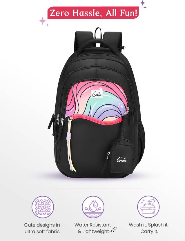 Genie Cluster School Backpack For Girls |17 Inch  27 L- Black