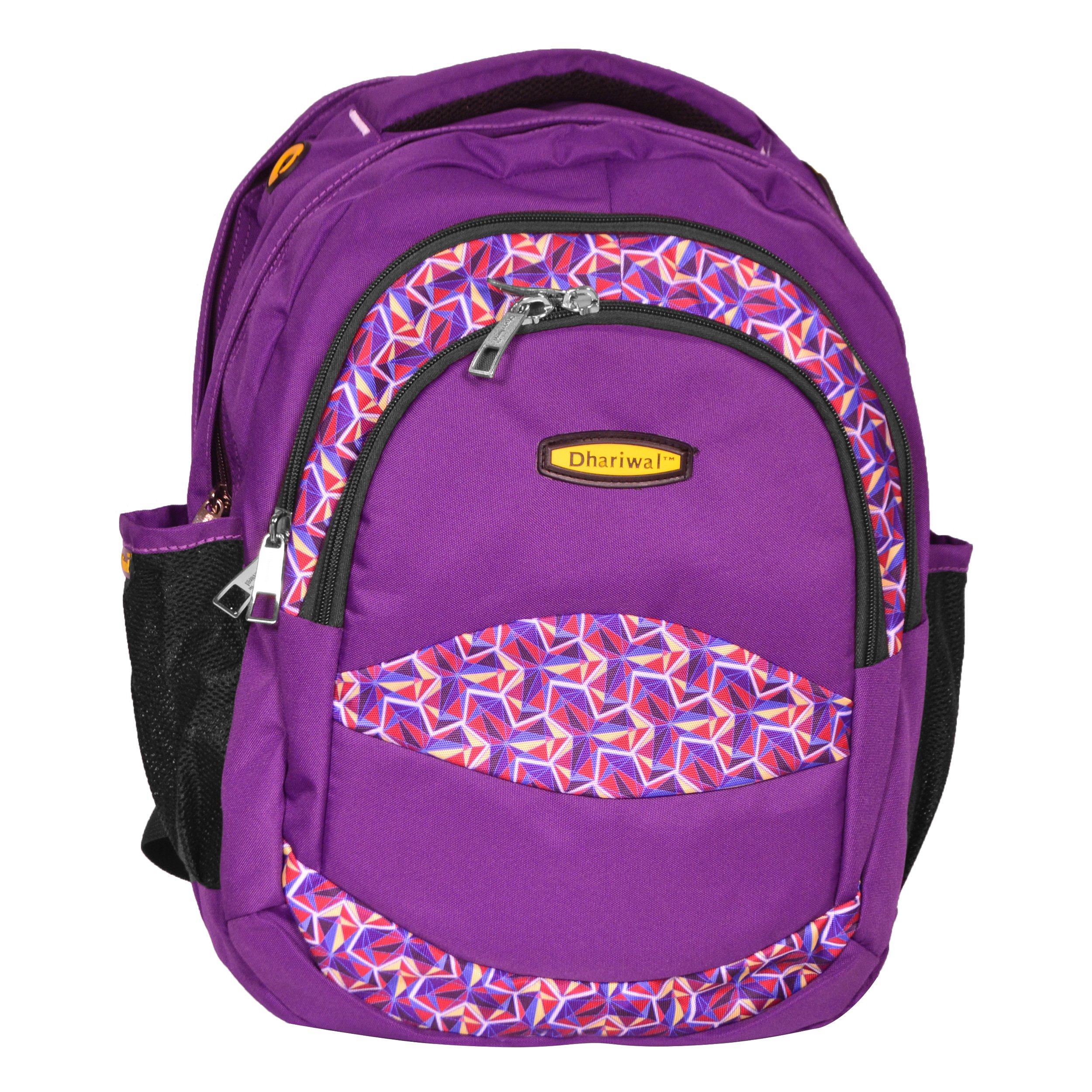 dhariwal multi color dual compartment unisex printed school backpack 39l bp 203 school bags dhariwal purple 987203