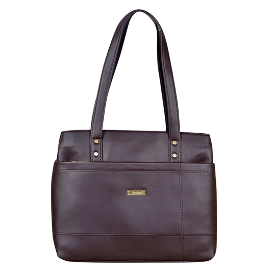 Dhariwal Multi Compartment Twin Handle Ladies Handbag LAD-9901 Ladies Bags Mohanlal Jain (Dhariwal Bags) DARK BROWN 