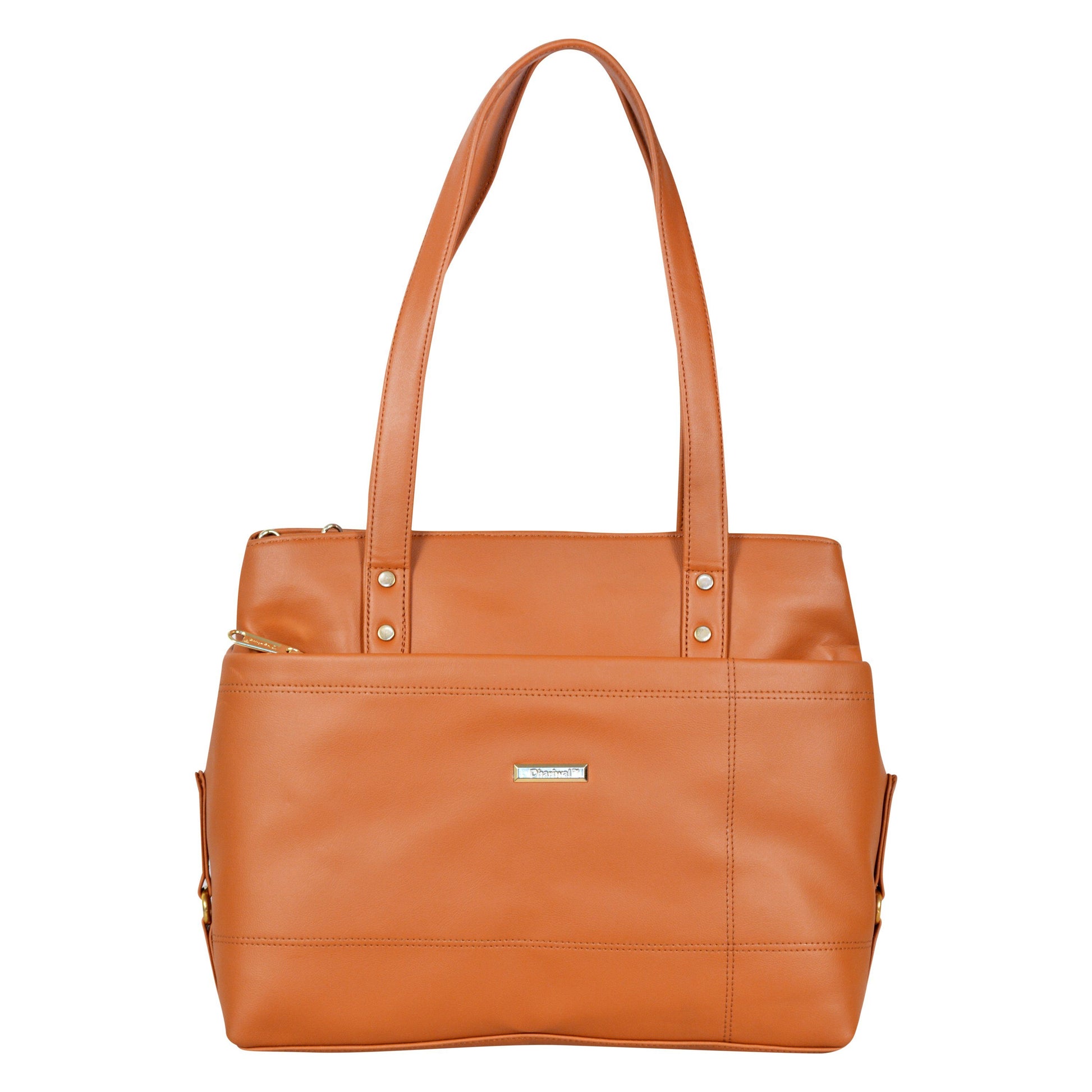 Dhariwal Multi Compartment Twin Handle Ladies Handbag LAD-9901 Ladies Bags Mohanlal Jain (Dhariwal Bags) TAN 