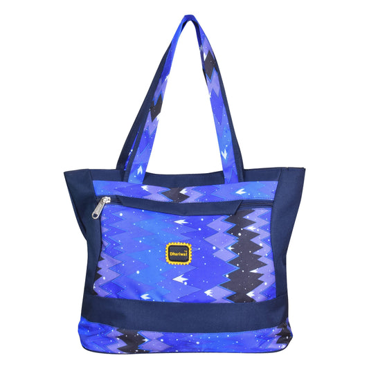 Dhariwal Printed Twin Handle Matty Ladies Shopping Bag, Vanity Bag for Carriage, Travel, Casual,Outdoor - SHB 1402 Shopping Bags Mohanlal Jain (Dhariwal Bags) Blue 